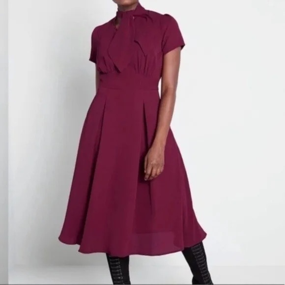 NWT ModCloth x Collectif London Wine Retro Suzette Swing Midi Dress medium UK 10 - Picture 2 of 10